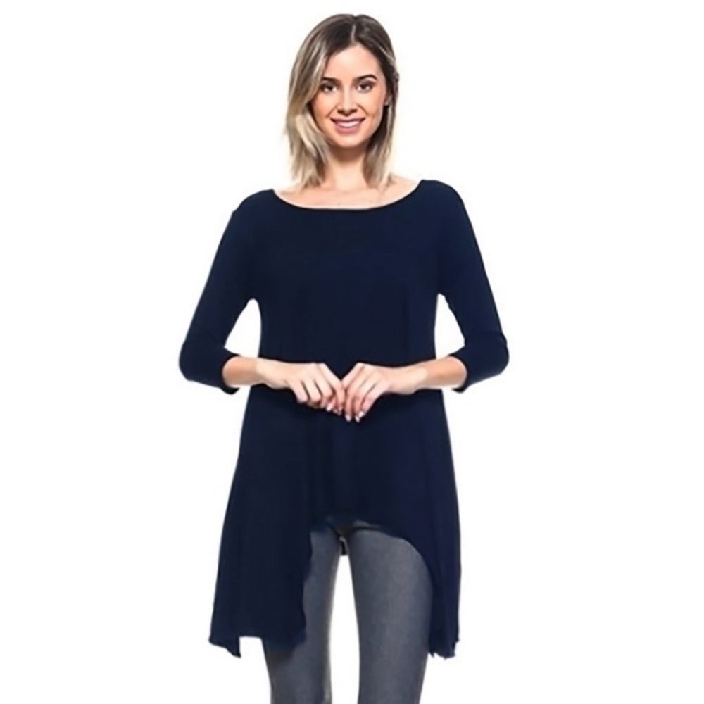 Asymmetrical Hemline Tunic Top navy blue